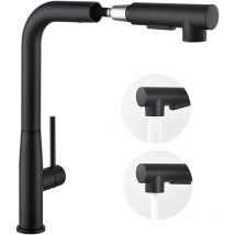 Robinet de Cuisine Noir avec Douchette Extractible, Mitigeur Cuisine 7-Forme en Inox, Rotatif à 360°, 2 Fonctions Jet, Barboteur démontable - Auralum