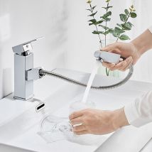 Rubinetto Lavabo Estraibile Fino 50cm, Miscelatore Monocomando Ottone per Bagno, Regolazione a Caldo e Freddo, Aeratore Rimovibile, Finitura Cromo