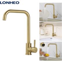 Lonheo - Grifo de cocina de Acero inoxidable Dorado, Grifo Cocina Giratorio a 360° Grifo de Fregadero con Aireador desmontable, Monomando Grifería de