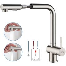 Auralum - Rubinetto Cucina Estraibile a bassa pressione con Adattatori rimovibili, Rubinetto da Cucina in acciaio inox spazzolato, Girevole a
