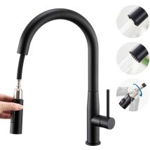 Lonheo - Auralum Rubinetto Cucina Estraibile in acciaio inox Nero, Rubinetto da Cucina con Doccetta Estraibile fino a 45cm con aeratore staccabile,
