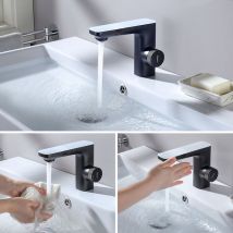Rubinetto del lavabo con doppio sensore a infrarossi, Miscelatore Monocomando per Bagno con sensore laterale di 3 minuti, Rubinetto per lavabo con