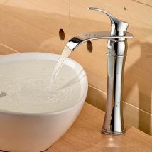 Miscelatore Lavabo Rotondo Moderno con Bocca Alta Rubinetto a Cascata con Bocca Allungata per Bagno