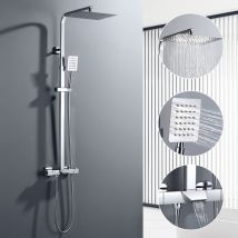 Auralum - Sistema Doccia Miscelatore Termostatico Sistema Doccia a 3 Funzioni Con Doccia Set Doccia (Tubo Doccia Regolabile 98,5-129,5 cm)
