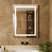 Auralum - Specchio da bagno 90 x 60 cm con touch control, 3 colori di luce, dimmerabile, antiappannamento, impermeabile IP64