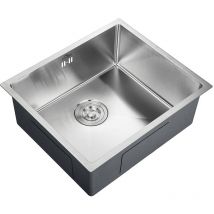 Auralum Spülbecken Chrom Spülen mit 1 Becken UnterbauSpülbecken Unterbau und vertieft 50 x 43 x 18CM Küchenspüle aus gebürstet Unterplan Edelstahl