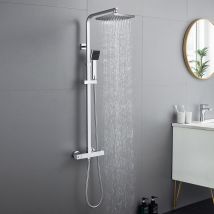 Duschsystem mit Thermostat 38°C, Regendusche mit Thermostat Duscharmatur, Duscharmaturenset inkl. 20 cm Kopfbrause, Handbrause, Edelstahl