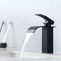 Auralum - Hochdruck Wasserfall Wasserhahn Bad Armatur Mischbatterie Badarmatur Einhebelmischer Waschtischbatterie Für Badezimmer, Schwarz