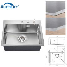 Auralum - Aurlaum Fregadero Cocina de una cubeta 55x45cm, Fregadero de Acero Inoxidable con 300ml Dispensador de Jabón y Sifón set, Fregadero Sobre
