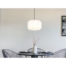 Ausgefallene Pendelleuchte MADELINE mit Stoff Lampenschirm in Weiß, Ø 25cm