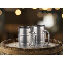 Ausgefallenes Bierkrug Set, 2x Humpen 0,5 Liter aus Edelstahl in Antikoptik