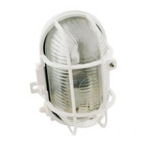 Ovale Außenbeleuchtungsluke IP44 als Wandleuchte mit Gitter, weiß