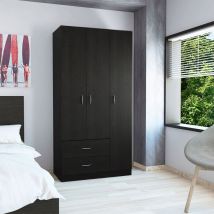 Tuhome Concept - Austral 3-Door Wardrobe with two drawers , Black