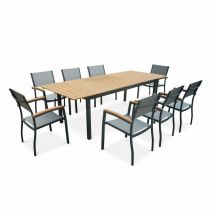 Sweeek - Ausziehbarer Gartentisch + 8 Stühle- Sevilla Anthrazit / Taupe-Grau