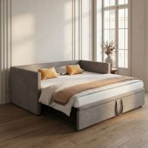 Tagesbett Gästebett Ausziehbar 90 Bis 180x200 Cm - 2-sitzer Schlafsofa Samt - Lattenrost - Grau(90x200/180x200cm, Grau)