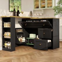 Ausziehbarer Bartisch Schwarz Mit Stauraum Für Die Küche,teleskopischer Bistrotisch 138-204x39x105cm,ideal Als Stehtisch Oder Kücheninsel