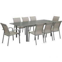 Sweeek - Ausziehbarer Gartentisch, 6 Stühle, 2 Sessel aus Aluminium und Textilene