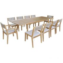 Sweeek - Ausziehbarer Gartentisch aus Akazienholz mit 10 Sitzplätzen Natur / Beige
