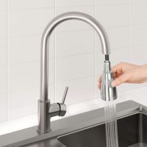 Ausziehbarer Küchenhahn mit Einhebelmischer, moderner Mischbatterie für heißes und kaltes Wasser – Baden, gebürstetes Nickel-Finish