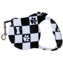 Ausziehbarer Hundekordelriemen – Schwarz-Weiß – 5 Meter – Max. Tragfähigkeit 25 kg