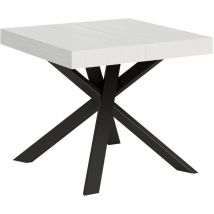 Ausziehbarer Tisch 90 x 90/194 cm. Platte aus weißem Eschenholz – Beine in Anthrazit