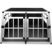 Monster-shop - Auto Hundetransportbox Kleine Doppelbox Hundebox Transportbox Gitterbox Fahrzeugbox Kofferraumbox Katzen Hunde Aluminium Trapez