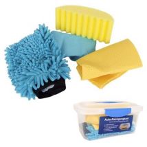 Auto-Reinigungsset 5tlg Mikrofasertuch Schwamm Tuch Handschuh Aufbewahrungsbox