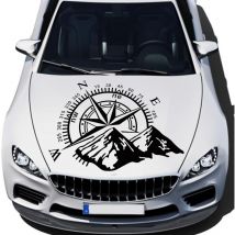 Autocollant de boussole avec montagne Jeep, autocollant de voiture, autocollant de capot en vinyle imperméable / autocollant de fenêtre / autocollant