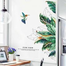 Autocollant mural - Décoration murale feuilles et oiseaux pour chambre à coucher, salon, chambre d'enfant, autocollants muraux d'art de couloir
