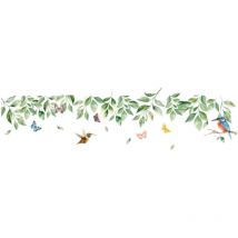 Autocollant mural feuillage, oiseaux et papillons