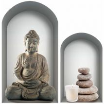 Autocollant Mural niche trompe l'oeil avec bouddha