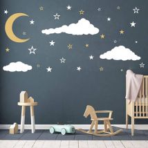 Feiyue - Autocollant mural nuage, autocollants muraux lune et étoiles, autocollant en vinyle, décoration de chambre d'enfant, garçon et fille,