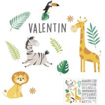 Autocollant Mural pour enfants avec prénom savane