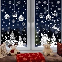 Autocollant pour fenêtre de Noël Decoration Noel Fenetre Décoration Autocollants Noël Fenêtre Deco Noel avec Flocon de Neige Père Noël Wapiti pour