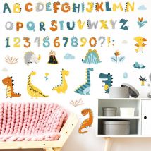 Autocollants ABC - Autocollants muraux animaux dinosaures - Autocollants lettres murales pour salle de classe