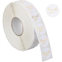 Relaxdays - Rouleau étiquettes « Thank you », 2500 pièces, autocollants ronds, « merci », 25 mm, blanc/doré