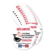 Signaletique.biz France - Autocollants dissuasifs Sécurité Système électronique. Lot 12 adhésifs Système Électronique, Liaison directe avec la