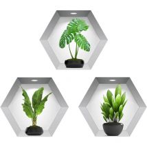 Autocollants muraux de vase 3D, autocollants muraux de plantes, autocollants muraux 3D, autocollants muraux de vases pour le salon (paquet de 3)