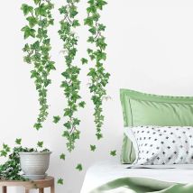 Autocollants muraux de vigne suspendue verte, 2 photos, feuille de lierre, plante, décoration murale, chambre à coucher, salon, bureau