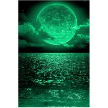 Autocollants muraux fluorescents de grande taille avec paysage lunaire, autocollants amovibles phosphorescents, décoration murale pour salon, chambre