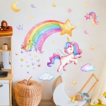 Autocollants muraux licorne arc-en-ciel pour filles, papillons, nuages, autocollants muraux pour enfants, filles, chambre de bébé, chambre d'enfant,