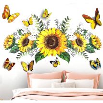 Feiyue - Autocollants muraux tournesol avec papillon 3D, autocollants muraux tournesol, autocollants muraux pour chambre