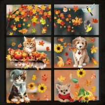 Autocollants pour fenêtre d'automne et de Thanksgiving - Décoration de fenêtre - Sans colle - Feuilles d'érable - Décoration de fenêtre Thanksgiving