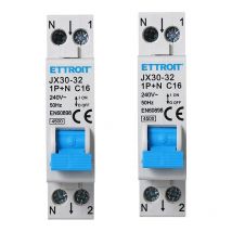 Ettroit - Automatischer magnetothermischer Schutzschalter 1P+N 16A 220V Lebensrettung 2 stücke