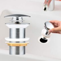 Memkey - Automatischer Pop-up-ablauf Ohne Überlauf. Push-open-ablauf Für Waschbecken Aus Verchromtem Kupfer Für Waschbecken Ohne Überlauf,g1 1/4 (