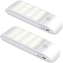 Aougo - Automatisches LED-Nachtlicht [2er-Pack], 12 LEDs, usb wiederaufladbar, Schrank-Nachtlampe mit Bewegungssensor, selbstklebender