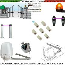 Automatismo Cancello Kit Motore a Braccio Articolato 220/24 v Anta da 0,5 a 2,5 mt Centrale 7 Radiocomandi Faro Selettore 2 Paline 2 Fotocellule