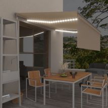 Auvent Automatique Avec Capteur De Vent Et Led - Auvent De Jardin Soleil Imperméable 4x3 M Crème Bv755022 - Bonnevie