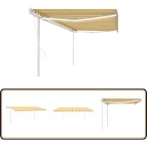 Auvent automatique capteur de vent et LED 5x3 m Jaune et blanc - Auvent Retractable - Auvent Solaire - Parasol - Abri Jardin - Terrasse Couverte