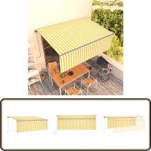 Auvent automatique rétractable avec store 4x3 m Jaune et blanc - Auvent Retractable - Parasol Exterieur - Abri Solaire - Pergola Pliable - Tonnelle